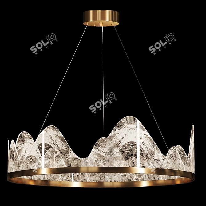 Regal Embossed Brass Chandelier 3D model image 1