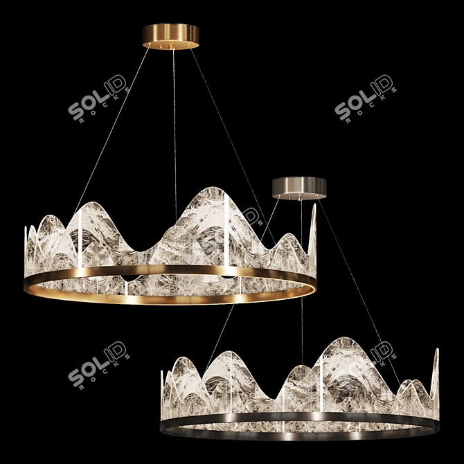 Regal Embossed Brass Chandelier 3D model image 3