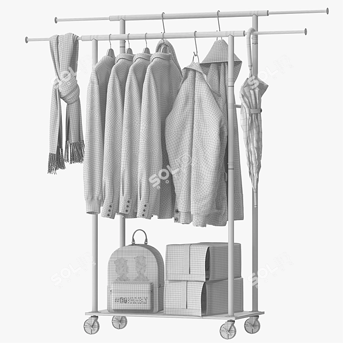 Rustic Garment Rack for Stylish Clothing Organization 3D model image 7