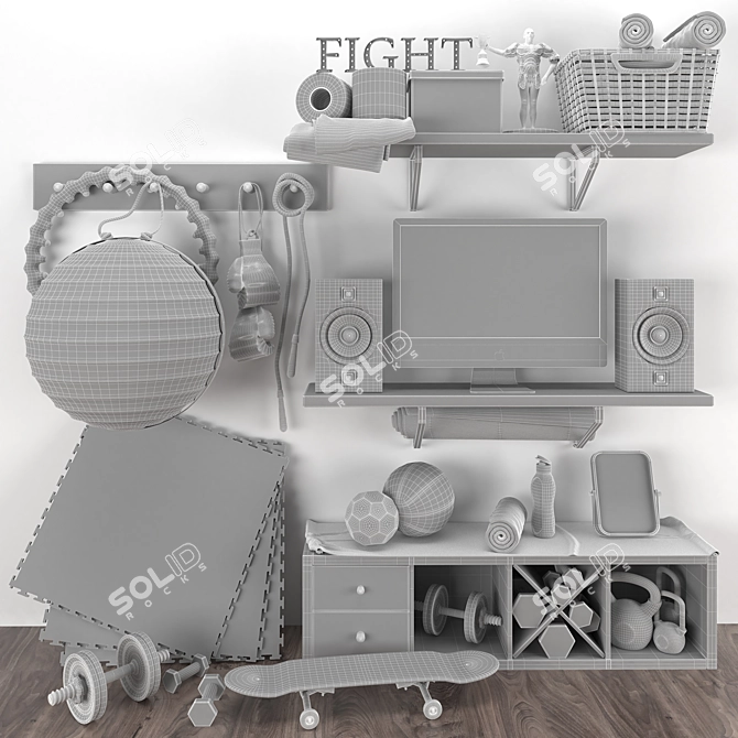 Black Gray Brown Sport Gym Set 3D model image 5