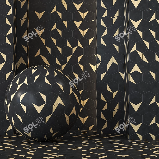 Black & Gold Stone Tile - 4k Seamless 3D model image 1