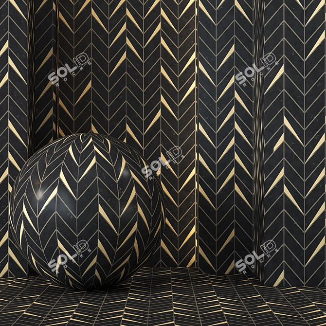 Black & Gold Stone Tile - 4k Seamless 3D model image 3