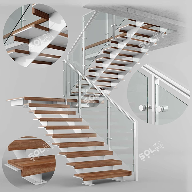 Sleek Modern Interior Stair 3D model image 1