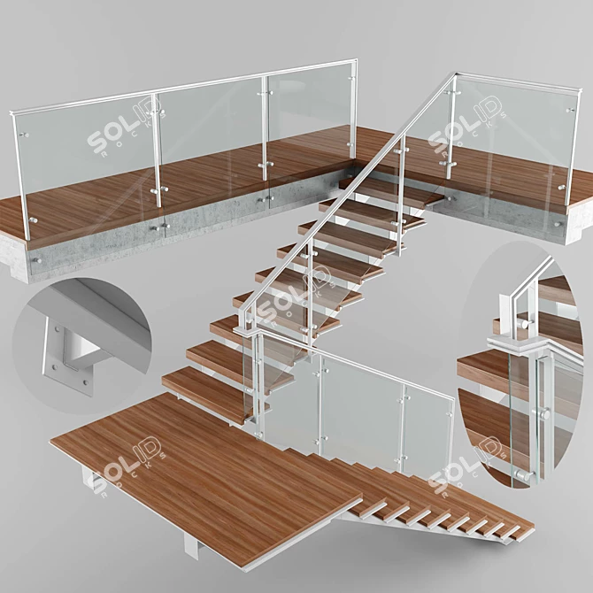 Sleek Modern Interior Stair 3D model image 6