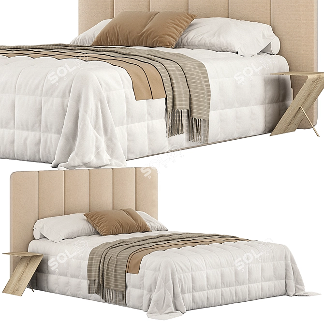 Elegant Kennedy Tufted Headboard Bed 3D model image 1