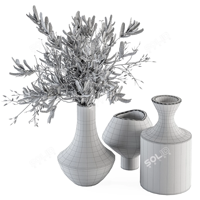 Rustic Wood Vase with Green Branch 3D model image 2