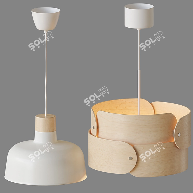 Modern Birch Pendant Lamp with Unique Design 3D model image 2