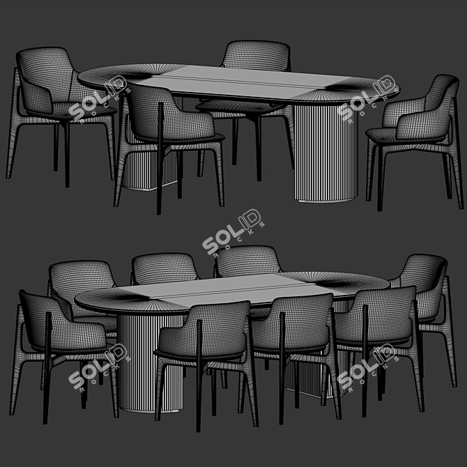 Elegant Marble and Velvet Dining Set 3D model image 4