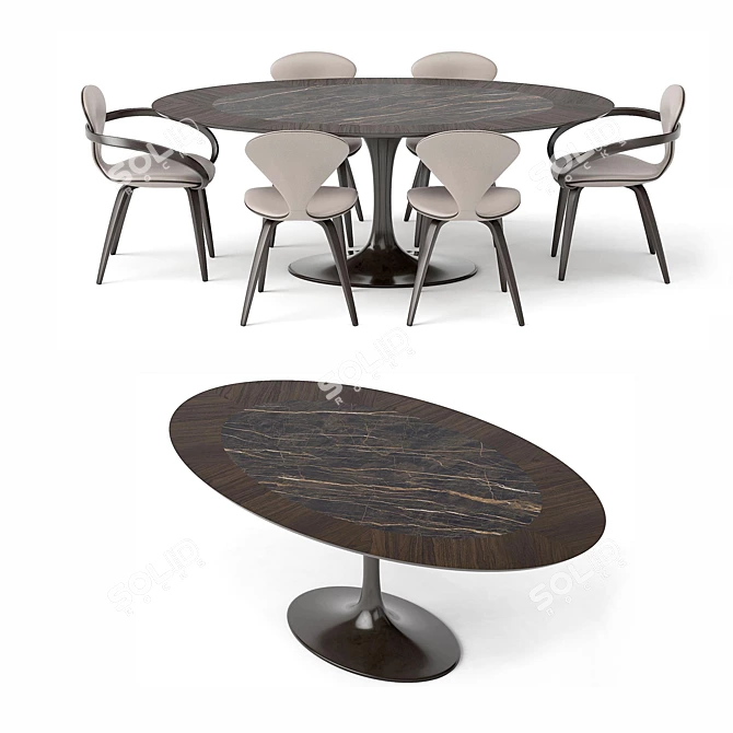 Elegant Oval Table Set 3D model image 1