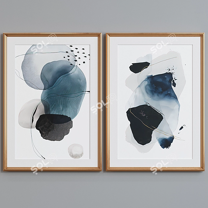 Modern Picture Frame Set with Abstract Images 3D model image 4