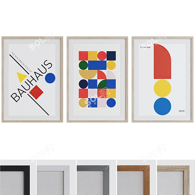 Modern Geometric Frame Set - Abstract Bauhaus Posters 3D model image 1