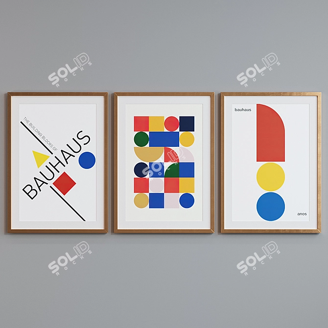 Modern Geometric Frame Set - Abstract Bauhaus Posters 3D model image 2