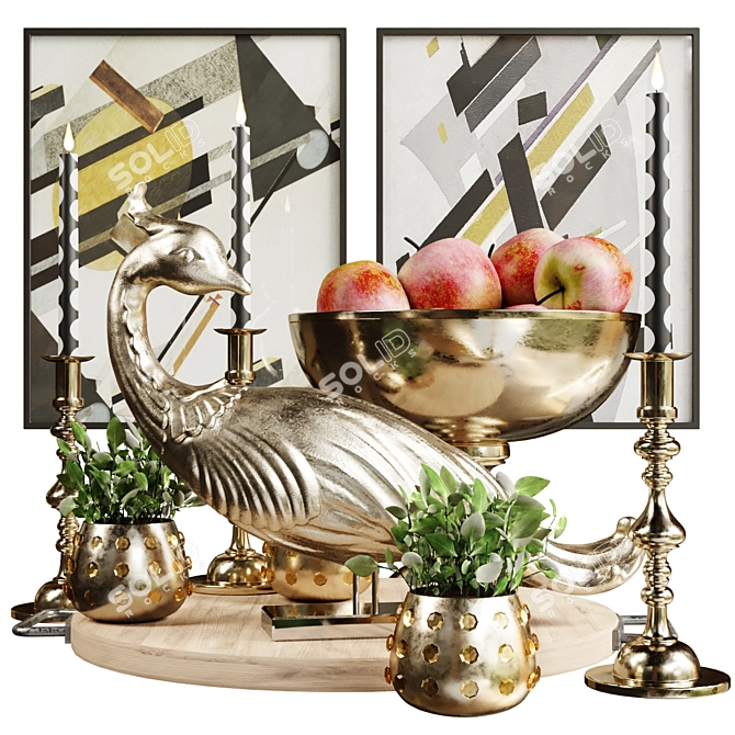 Title: Golden Peacock Decor Set 3D model image 1