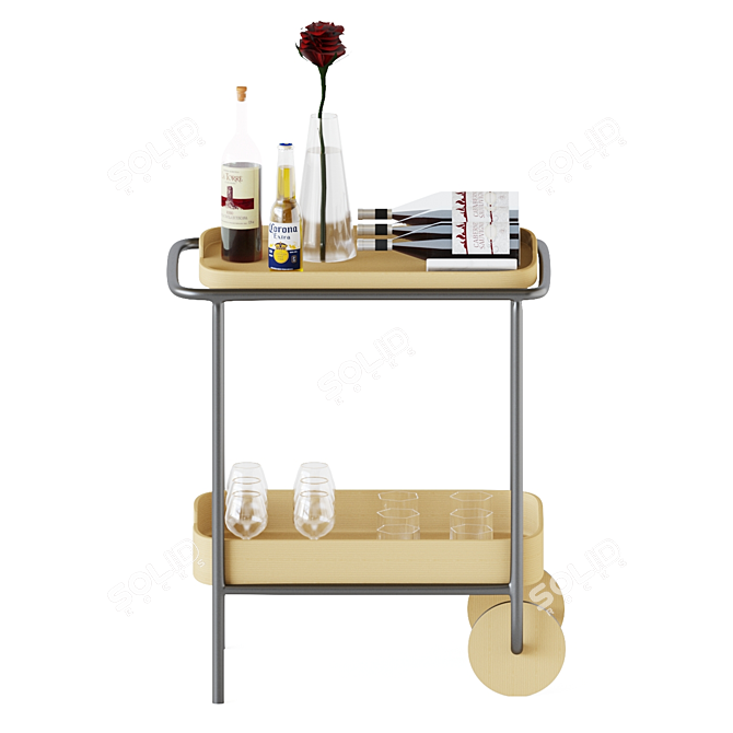 Sleek Walnut Bar Cart 3D model image 2