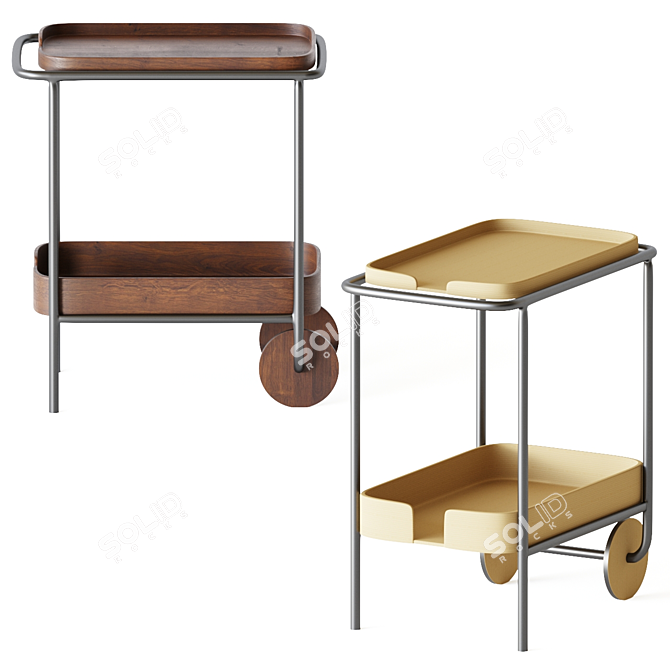 Sleek Walnut Bar Cart 3D model image 5