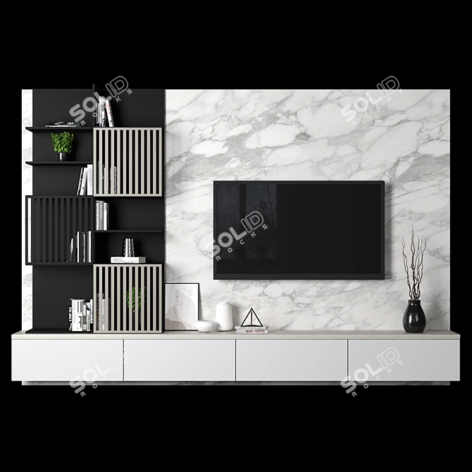 Marble TV Wall Unit 83: High-Quality, Customizable 3D model image 1