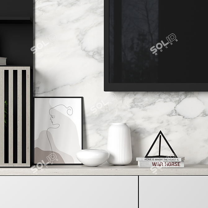 Marble TV Wall Unit 83: High-Quality, Customizable 3D model image 2