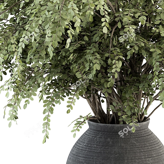 Fresh Greenery in Concrete Vase 3D model image 2