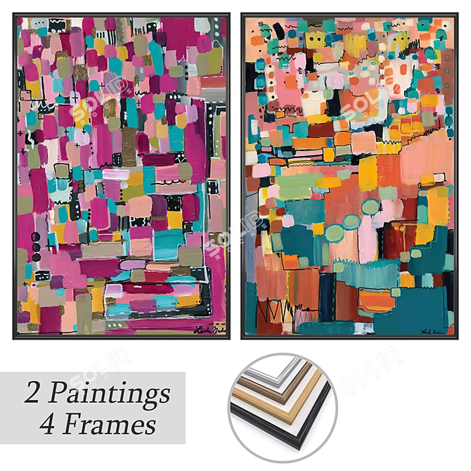 Gallery Art Set: 2 Paintings & 4 Frame Options 3D model image 1