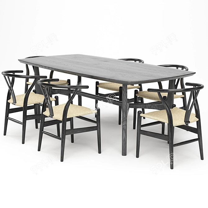 Title: Versatile Oak Nexus Dining Set 3D model image 1