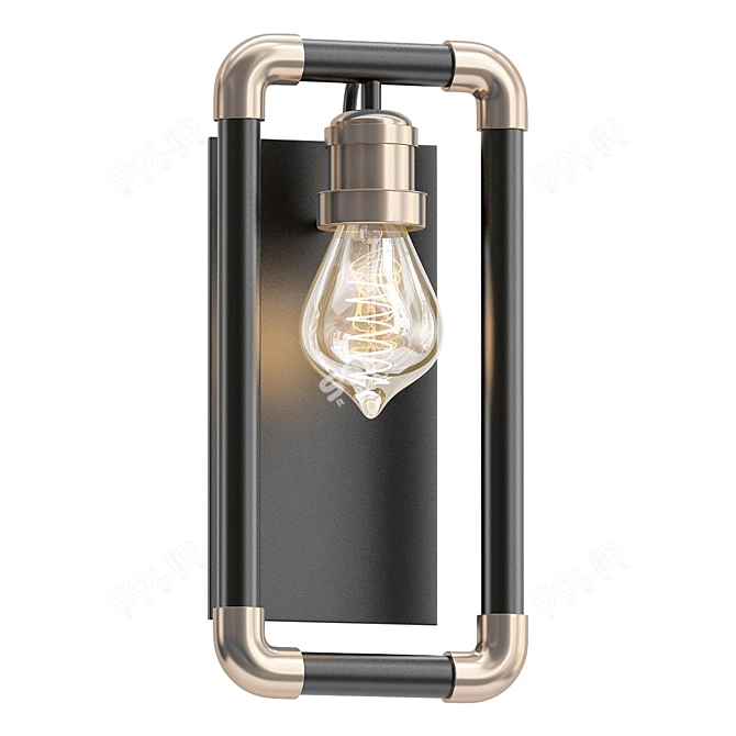 Imahn Industrial Wall Light: Matt Black with Brass Accents 3D model image 1