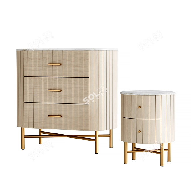 Elegant Mango Wood 3 Drawer Chest with Marble Top 3D model image 2