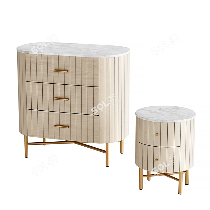 Elegant Mango Wood 3 Drawer Chest with Marble Top 3D model image 4