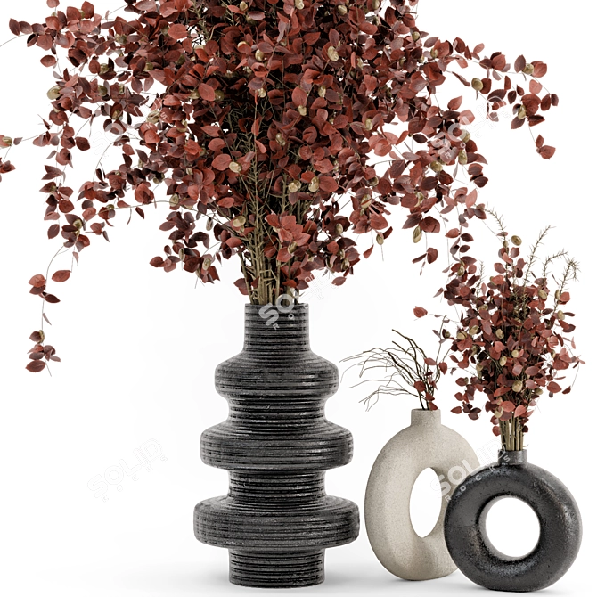 Rustic Concrete Pot Set with Dry Indoor Plants 3D model image 3