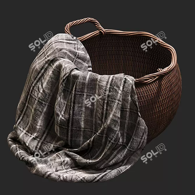 Rattan Laundry Basket 3D model image 2