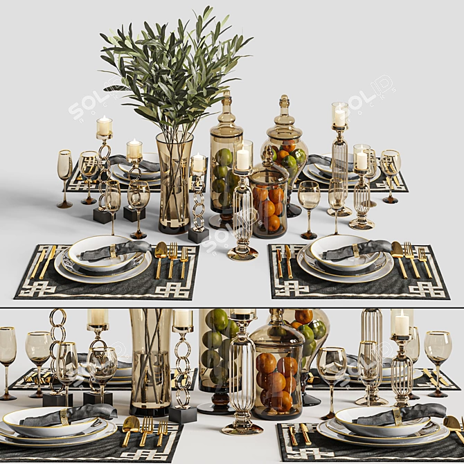 Modern Dinner Table Set 3D model image 1