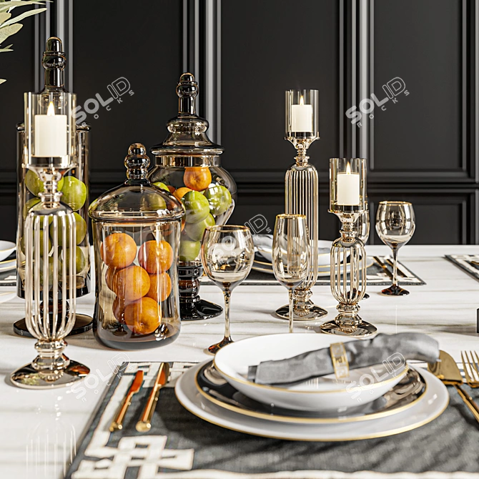 Modern Dinner Table Set 3D model image 4