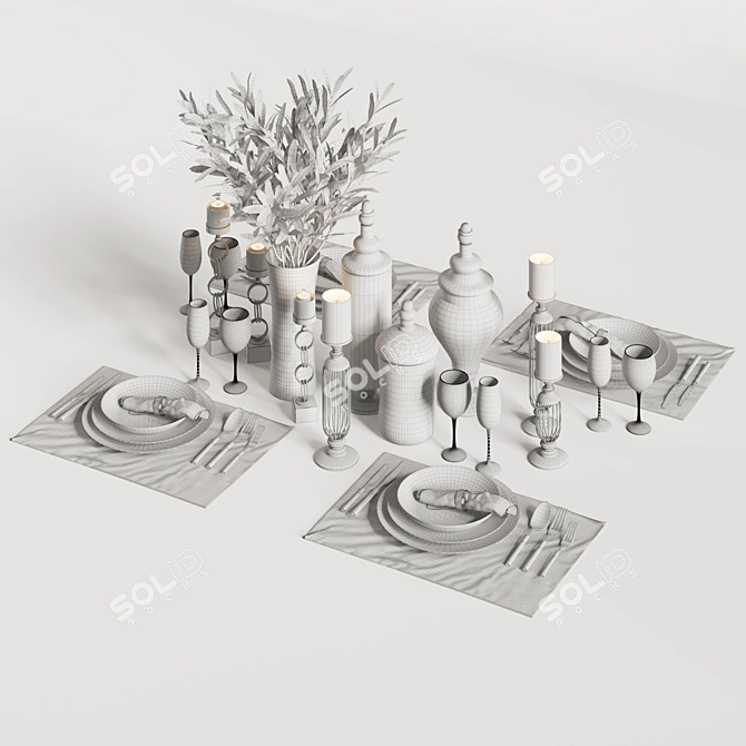 Modern Dinner Table Set 3D model image 6
