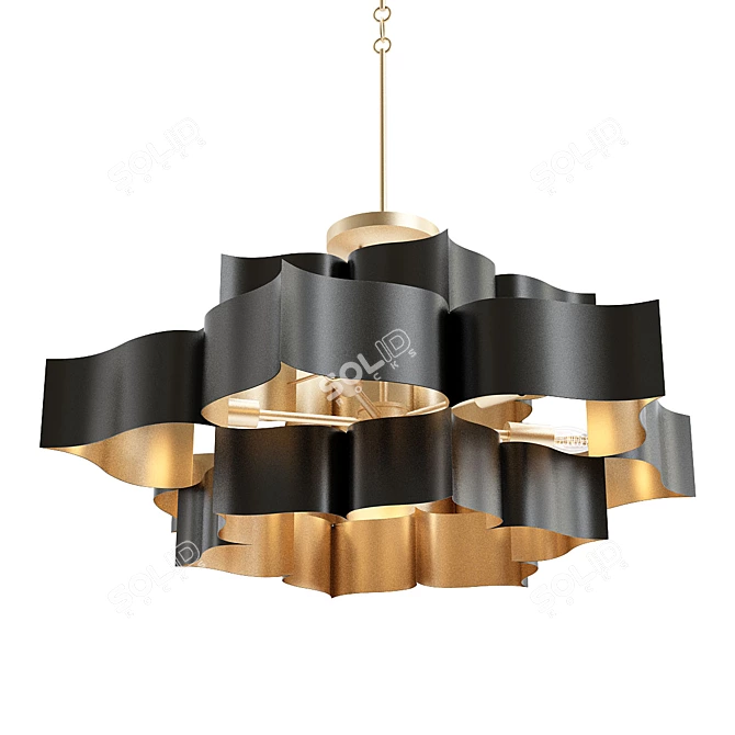 Elegant Black Lotus Chandelier 3D model image 1