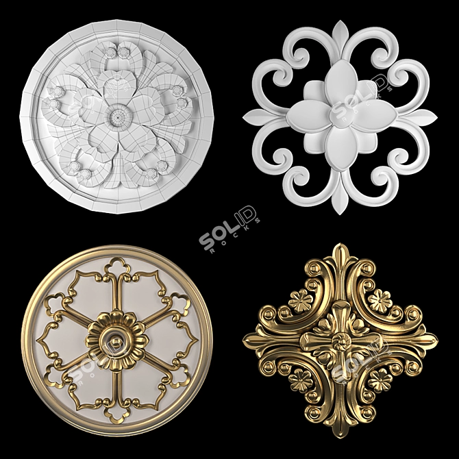 Elegant Rosette 16: Gold & Gypsum 3D model image 1