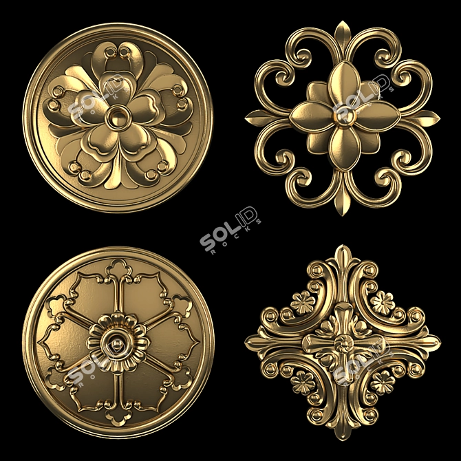 Elegant Rosette 16: Gold & Gypsum 3D model image 2