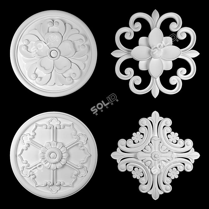 Elegant Rosette 16: Gold & Gypsum 3D model image 3