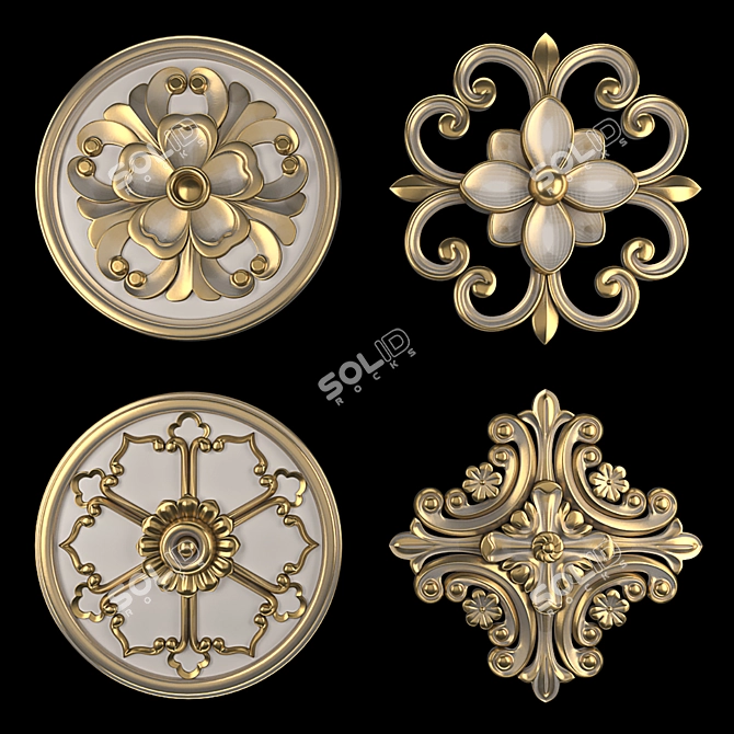 Elegant Rosette 16: Gold & Gypsum 3D model image 4