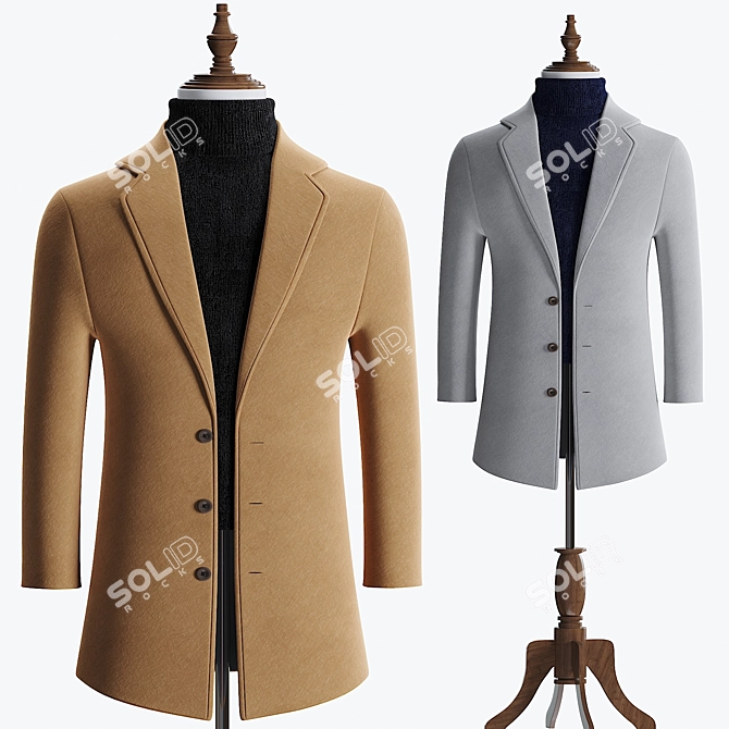 Classic Wool Blend Men's Coat 3D model image 2