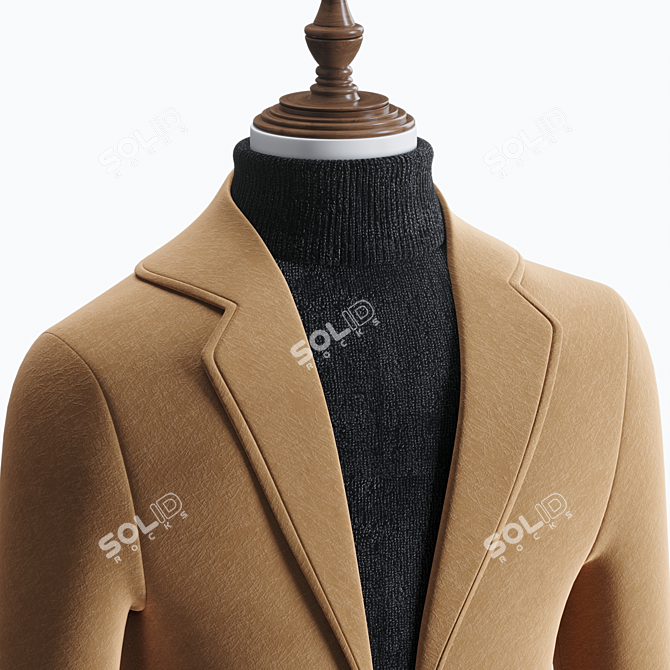 Classic Wool Blend Men's Coat 3D model image 3