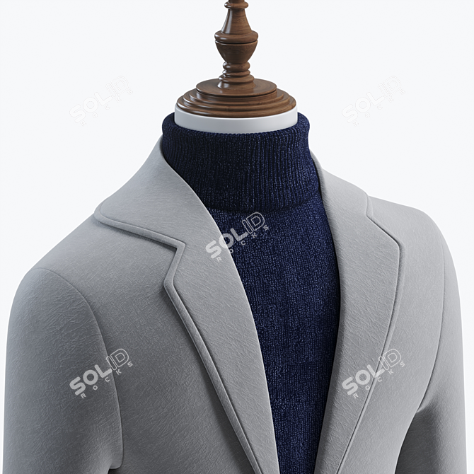 Classic Wool Blend Men's Coat 3D model image 4