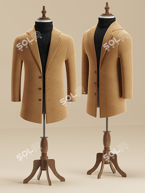 Classic Wool Blend Men's Coat 3D model image 5