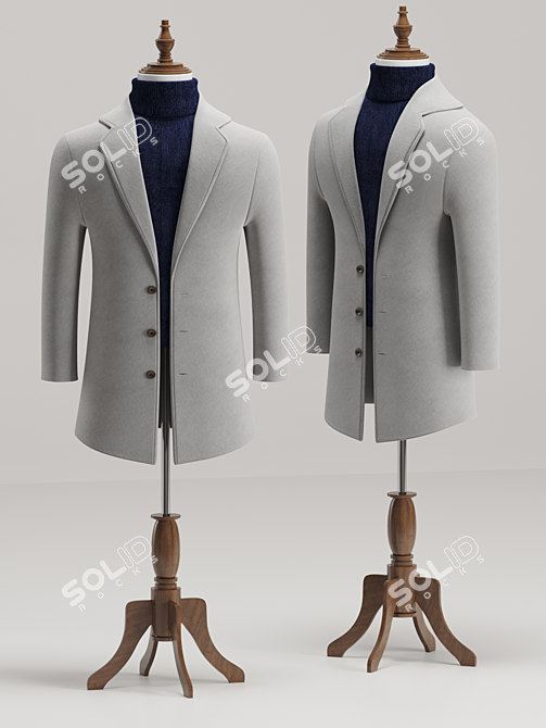 Classic Wool Blend Men's Coat 3D model image 6