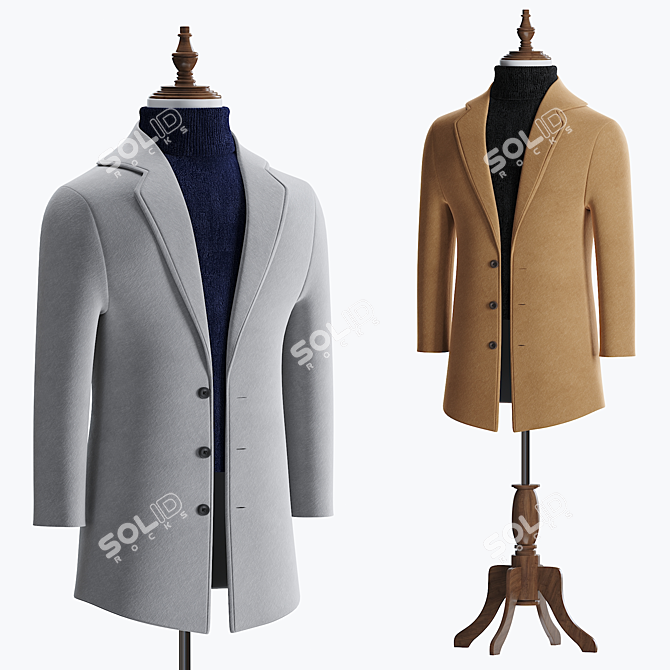 Classic Wool Blend Men's Coat 3D model image 9