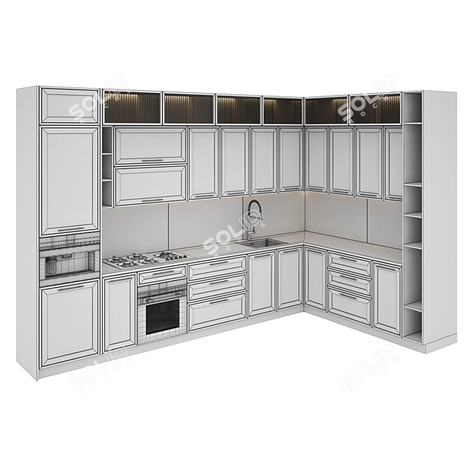 Modern Kitchen Set - Gas Hob, Oven, Coffee Machine, Sink, Hood 3D model image 5