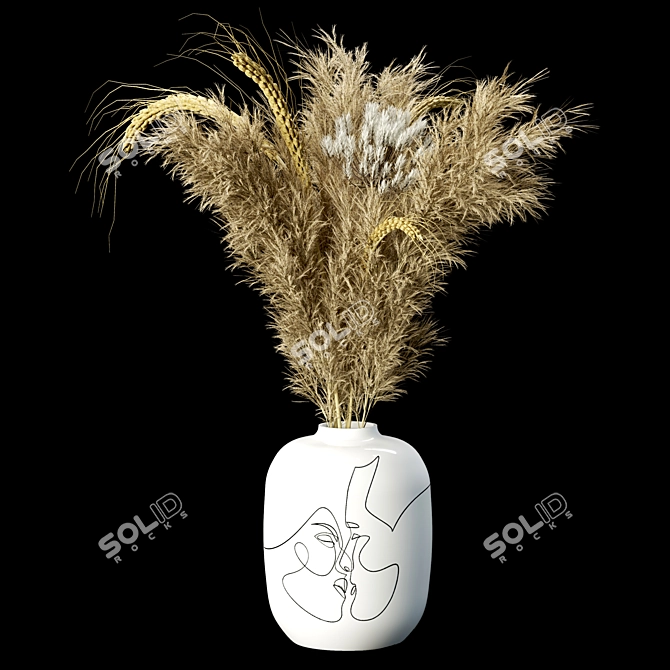 Elegant Dry Plants Bouquet Set 3D model image 2