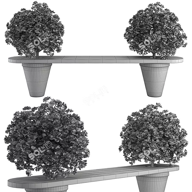 Blossom-filled Outdoor Bench 3D model image 2