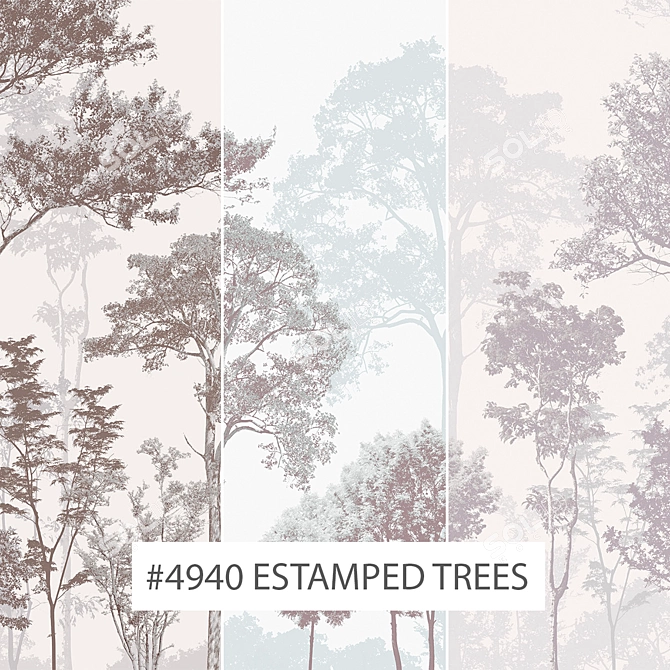 Elegant Estamped Tree Wallpaper - Customizable Décor 3D model image 1