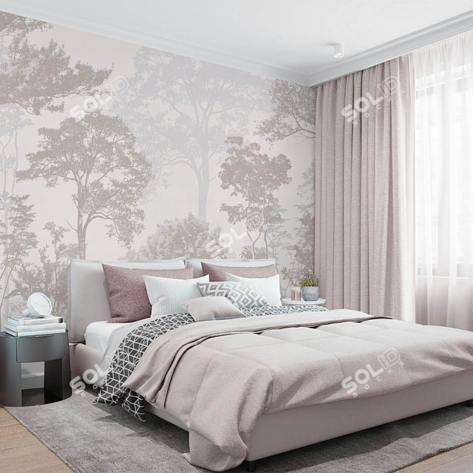 Elegant Estamped Tree Wallpaper - Customizable Décor 3D model image 6