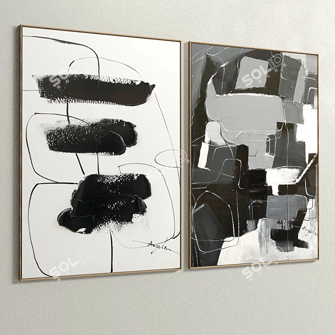 Dual Frame Set: Plaster Two Photo Frames 3D model image 5