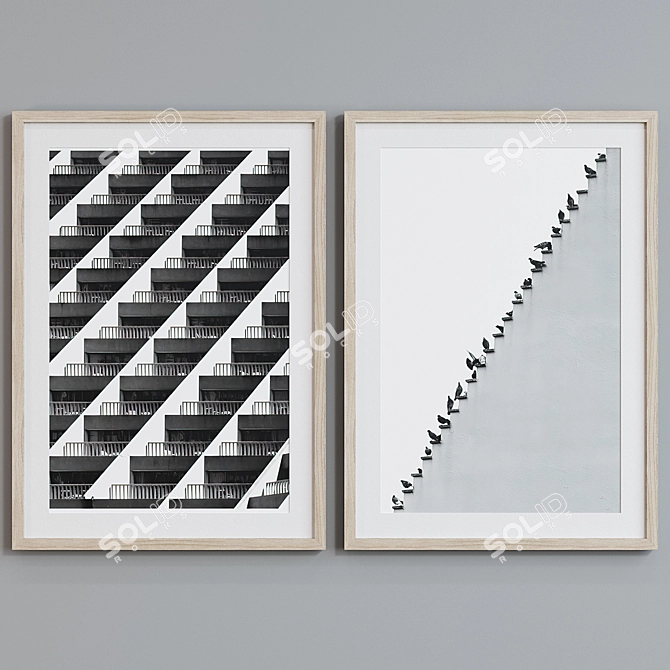 Modern Black & White Picture Frame Set 3D model image 3